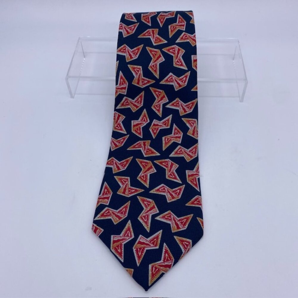 Gitman Bros. Men's 100% Silk Neck Tie Made In USA Navy‎ Blue Red Origami Figure